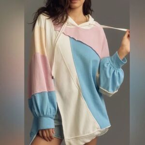 Pilcro Colorblock Hoodie Pastel Patchwork Pullover Balloon Sleeve Small
